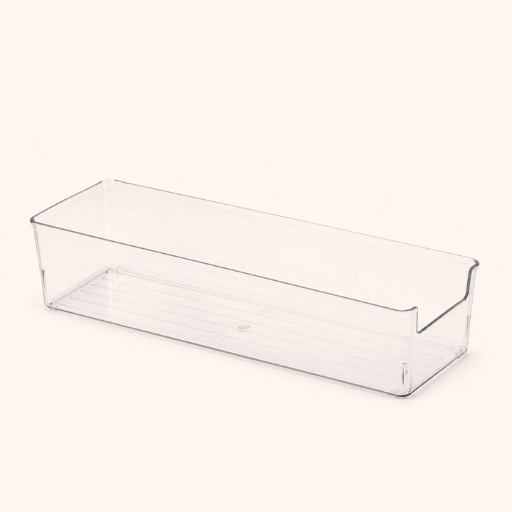 Clear acrylic transparent eyelash storage box for lash artists. Open‑top long design stores lashes, tweezers and salon tools, keeping your workstation neat and efficient.