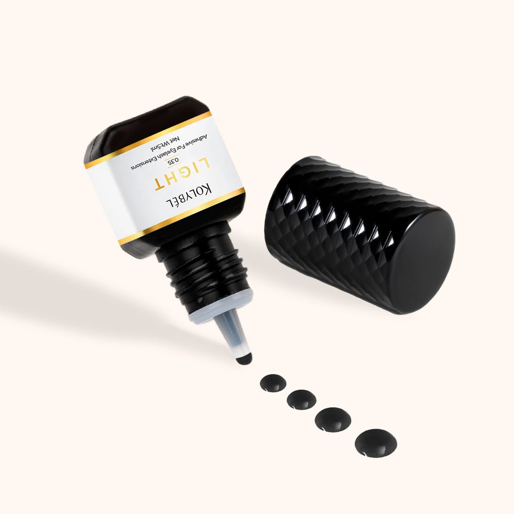 0.3 Second LIGHT Adhesive Eyelash Extension Glue (5ml)-kolybel-This professional eyelash extension adhesive offers ultra-fast 0.3 second drying time and long-lasting retention for experienced lash artists. Its non-toxic formula with glossy black finish is designed for use in controlled salon conditions to create durable, natural-looking lash sets.