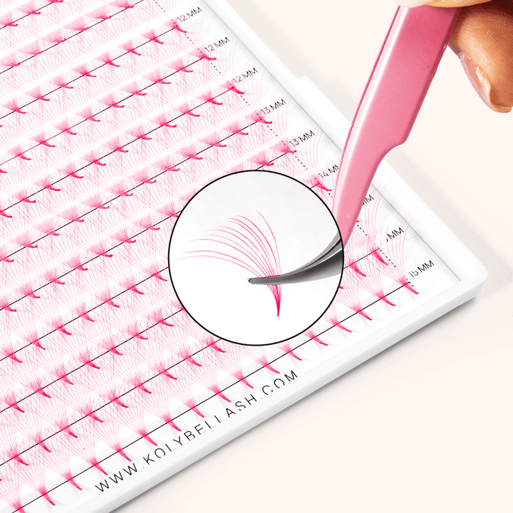 10D Pink Premade Volume Fans Pointy Base16 Rows(320 Fans)