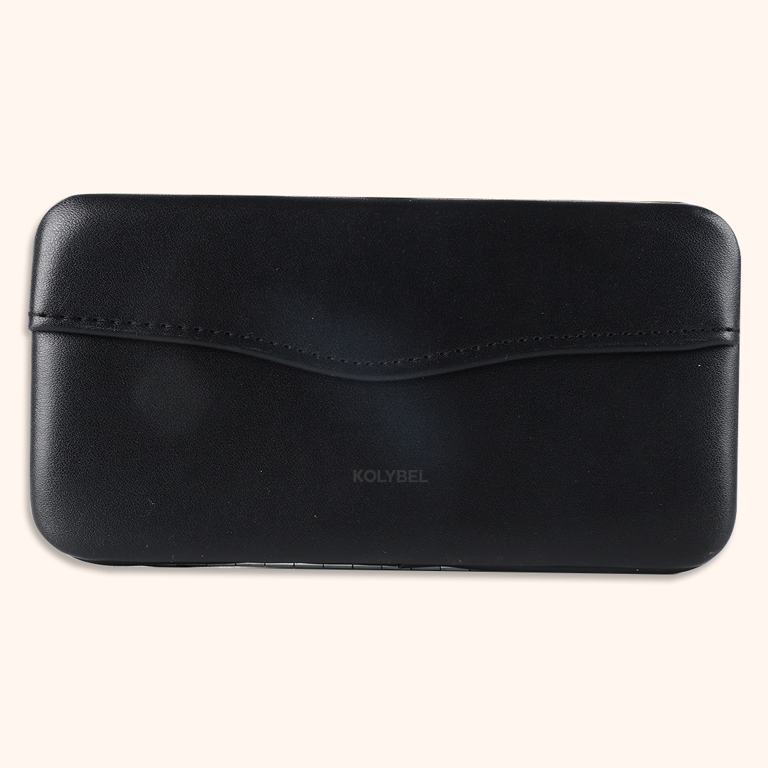 Stylish professional tweezers case for lash artists. Holds up to 7 tweezers with smooth metal fasteners, available in pink, black & white for salon & mobile use.