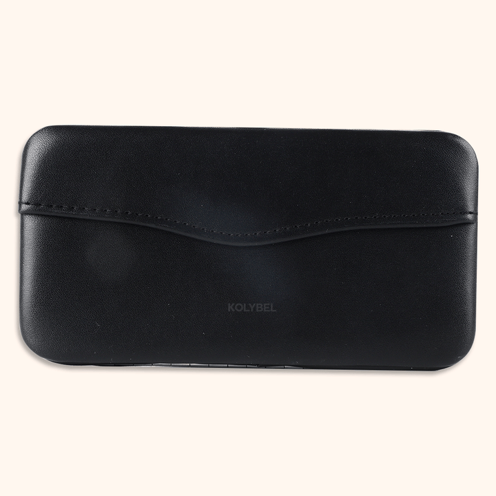 Stylish professional tweezers case for lash artists. Holds up to 7 tweezers with smooth metal fasteners, available in pink, black & white for salon & mobile use.