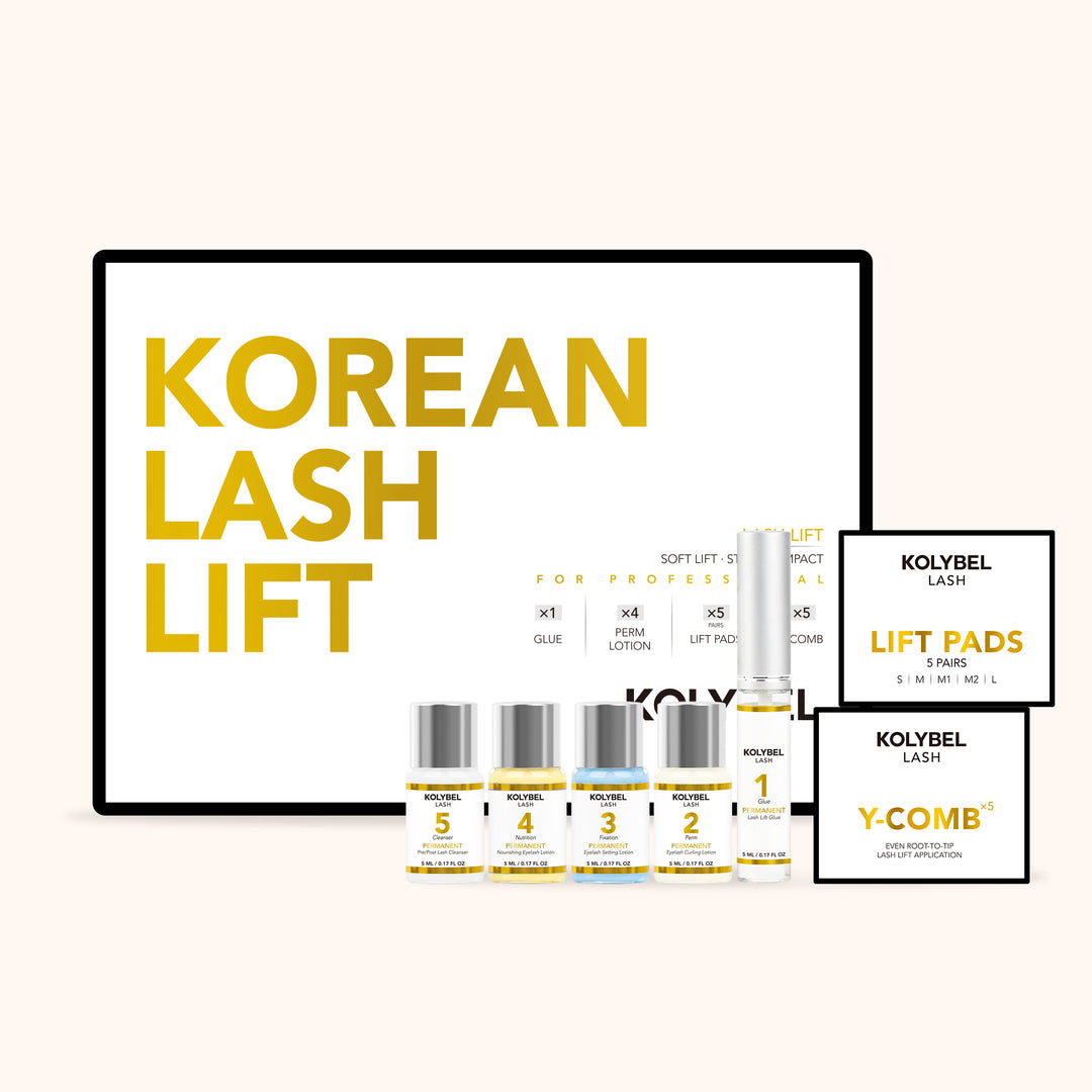 KOLYBEL Korean Lash Lift Kit - Professional 5-Step Perm Set with Glue, Perm Lotion, Lifting Pads & Y-Combs