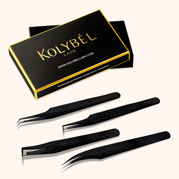 Black Fiber Tweezers For Eyelash Extension Kit-kolybel