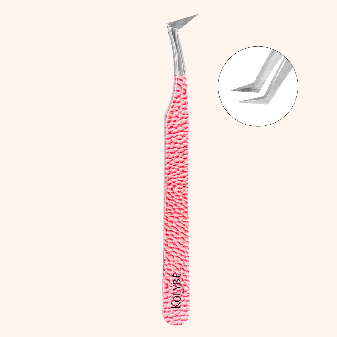 KP-15 Pink Marbling Tweezers For Eyelash Extension - Kolybel