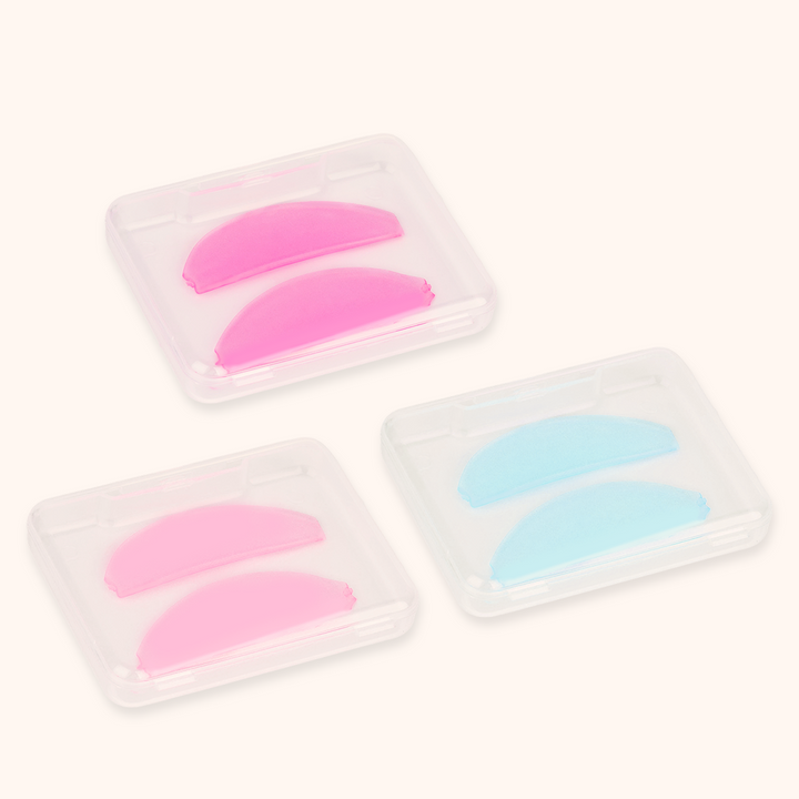Reusable flat silicone lash lift shields. Slim fit design sits snugly on eyelids for even curl results, 3 color options, ideal for professional lash perm and lamination services.
