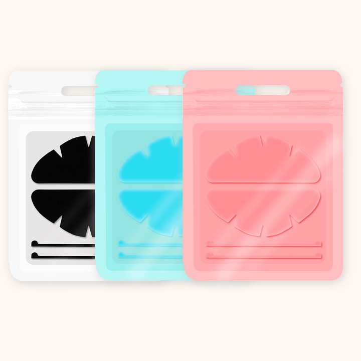Reusable dual-use silicone lash shields with fixing strips. UV protection for lash curing + lash isolation for perm services, soft ergonomic fit for professional salon use.