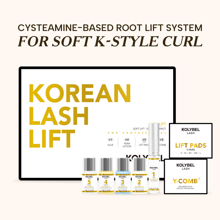 KOLYBEL LASH cysteamine korean lash lift root lift Professional 5-Step Perm Set with Glue, Perm Lotion, Lifting Pads & Y-Combs