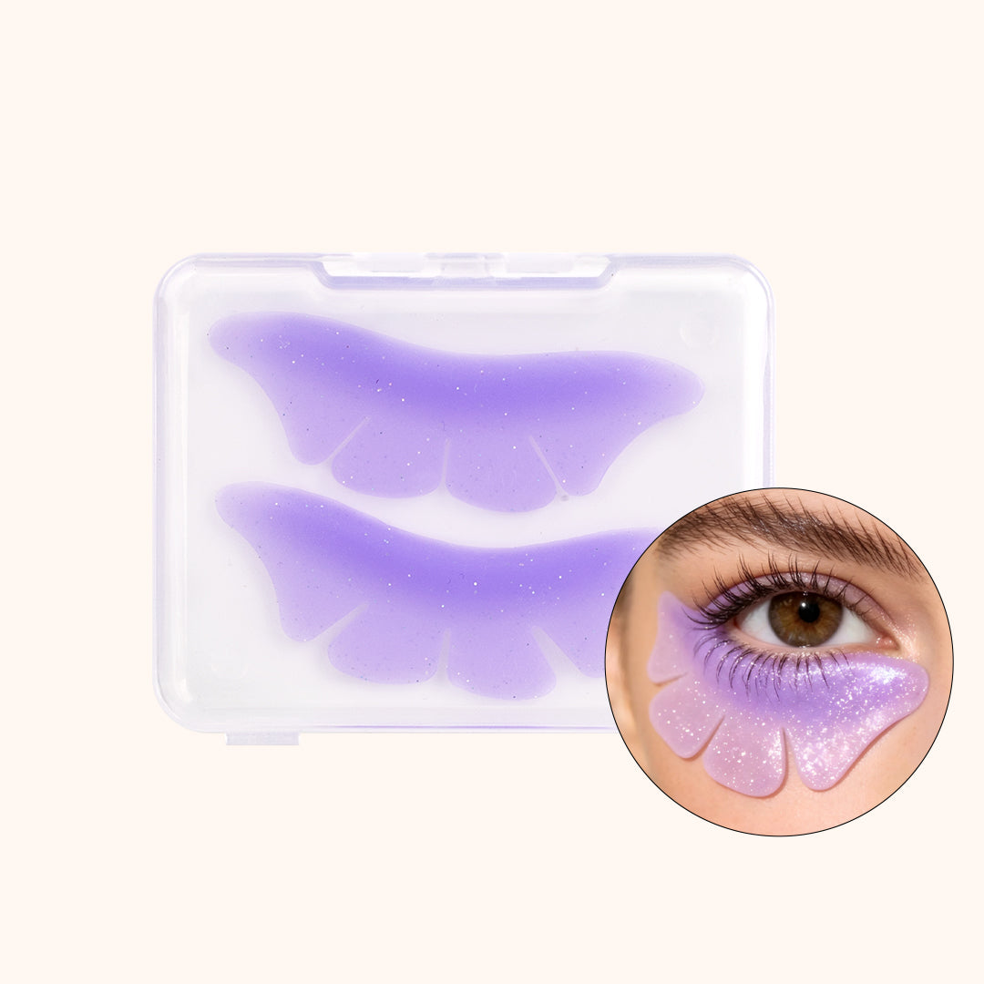 Reusable silicone bottom lash lift pads for lower lash perm. Soft skin-safe glitter finish, pink & purple, compatible with all professional lash lift supplies.